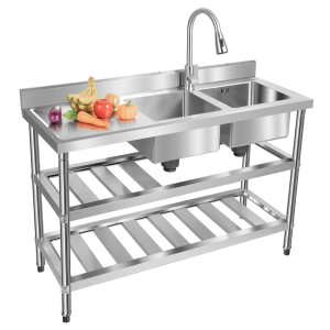 Double Sink with tap and 2 Undershelf